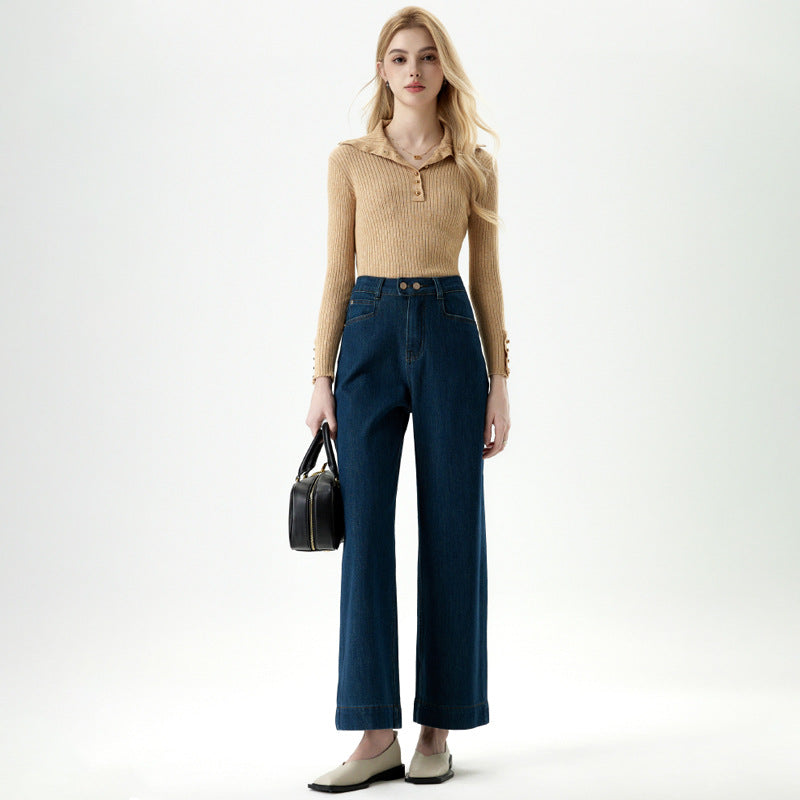 Ji Also Four-sided Two-button High-waist Wide-leg Jeans Women's 2025 Spring New Loose Straight Pants