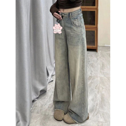 Small Tall Distressed Cement Frayed Straight Jeans For Women 2024 Spring And Summer New Draping Pants