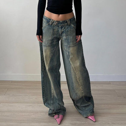2024 Amazon Women's Clothing Base Washed Split Low Waist Loose Jeans Spice Girl Personality Slimming Casual Pants
