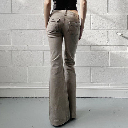 Sexy Spice Girl Low-waisted Slim-fit Slimming Pocket Flared Pants Women's Light Industrial Wear Cool Casual Jeans For Autumn 2024