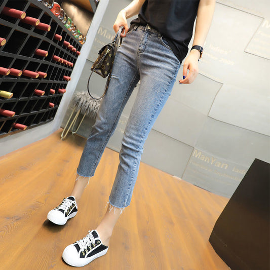 Simon Lerner Summer Thin Jeans Women's Straight Slim-fit Eight-point Small Man Smoke Tube Pants Stretch Slim-fit Outer Wear