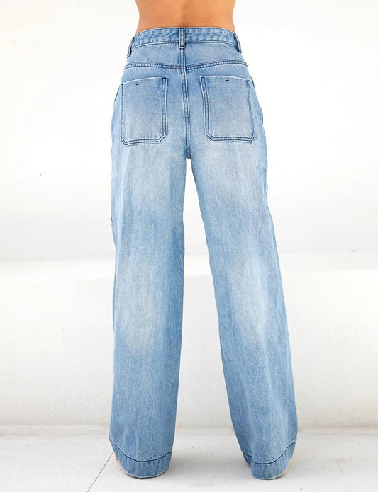 Europe And The United States 2021 High Waist Loose Wide Leg Women's Jeans Amazon Mop Jeans New One-piece Hair