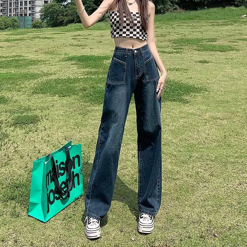 Retro Wide-leg Jeans Women&#039;s Summer Thin High Waist Slimming Loose Straight Draping Pear-shaped Pants