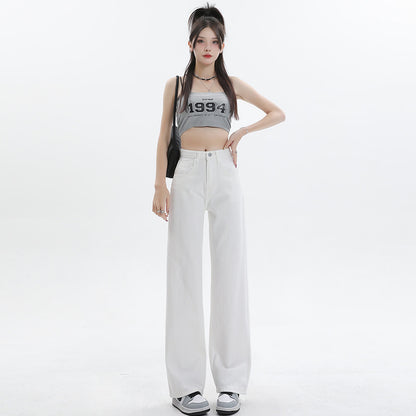White Straight Leg Jeans Women's 2025 Summer New Classic High Waist Slim Look Sag Narrow Wide Leg Pants For Women