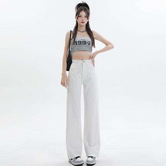 White Straight Leg Jeans Women's 2025 Summer New Classic High Waist Slim Look Sag Narrow Wide Leg Pants For Women
