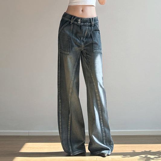 2024 Amazon Women's Clothing Base Washed Split Low Waist Loose Jeans Spice Girl Personality Slimming Casual Pants
