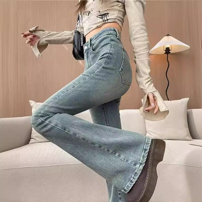 Micro-La Jeans Women's Spring And Summer New High Waist Slimming All-Match Stretch Explosions Horseshoe Denim Trendy Trousers