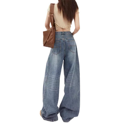 American Style Lazy Wide Leg Jeans Women's Autumn 2024 New High Waist Loose Slimming Straight Pants