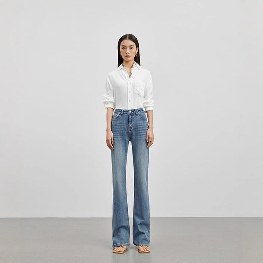 2025 Spring And Summer New Jeans Women's High-end Design High Waist Slimming All-match Simple Light Luxury Quality Slip Pants