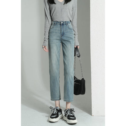 Straight-Leg-Leg Jeans For Women 2025 Early Spring New Hot Style High-Waisted Loose Slimming Look Straight Nine-Point Narrow Cigarette Pipe Pants