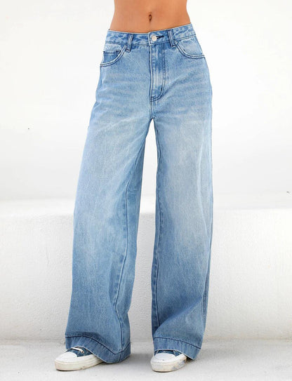 Europe And The United States 2021 High Waist Loose Wide Leg Women's Jeans Amazon Mop Jeans New One-piece Hair