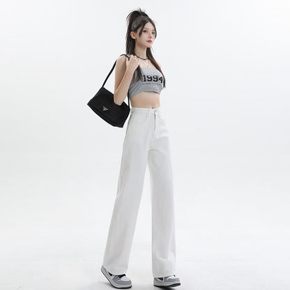 White Straight Leg Jeans Women's 2025 Summer New Classic High Waist Slim Look Sag Narrow Wide Leg Pants For Women
