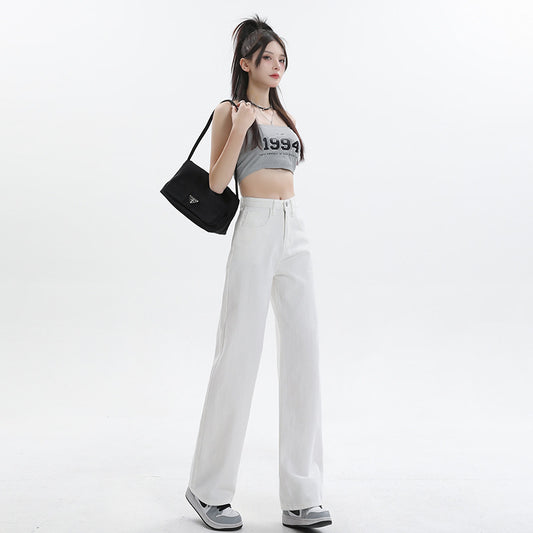 White Straight Leg Jeans Women's 2025 Summer New Classic High Waist Slim Look Sag Narrow Wide Leg Pants For Women
