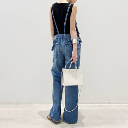 In Stock 2024 Spring And Summer Women's Jeans Suspender Pants Foot Split Straight Cylinder Suspender Pants Vintage Multi-Pocket Cock Pants