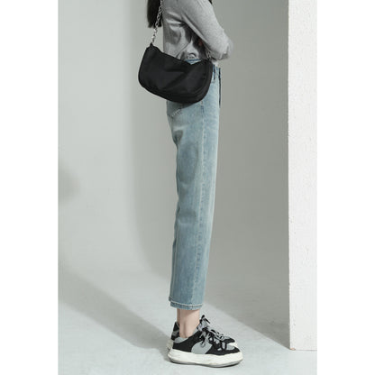 Straight-Leg-Leg Jeans For Women 2025 Early Spring New Hot Style High-Waisted Loose Slimming Look Straight Nine-Point Narrow Cigarette Pipe Pants