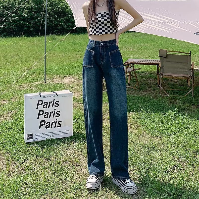 Retro Wide-leg Jeans Women&#039;s Summer Thin High Waist Slimming Loose Straight Draping Pear-shaped Pants
