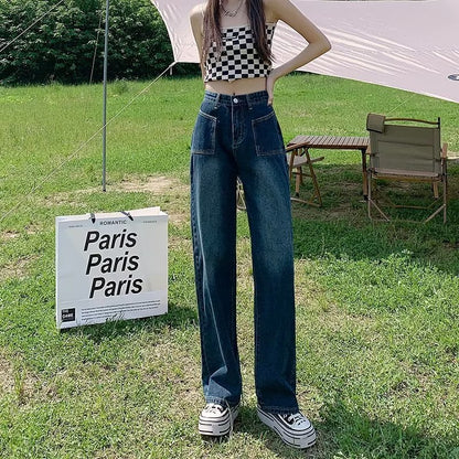Retro Wide-leg Jeans Women&#039;s Summer Thin High Waist Slimming Loose Straight Draping Pear-shaped Pants