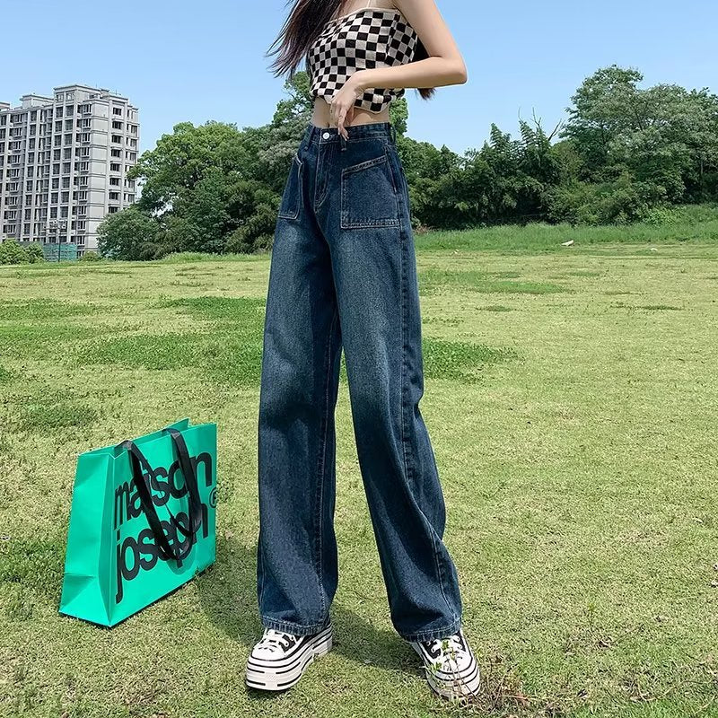 Retro Wide-leg Jeans Women&#039;s Summer Thin High Waist Slimming Loose Straight Draping Pear-shaped Pants