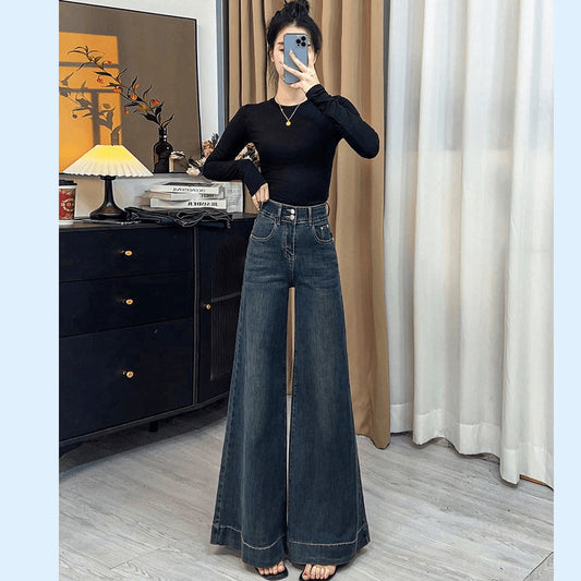 High-Waisted Wide-Leg Jeans For Women In Autumn, Loose, Slim, Longed, Versatile Stretch Straight Pants For Small People