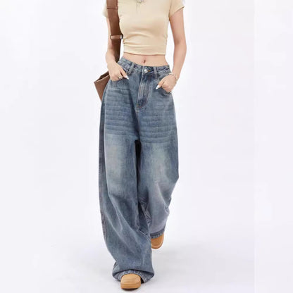 American Style Lazy Wide Leg Jeans Women's Autumn 2024 New High Waist Loose Slimming Straight Pants