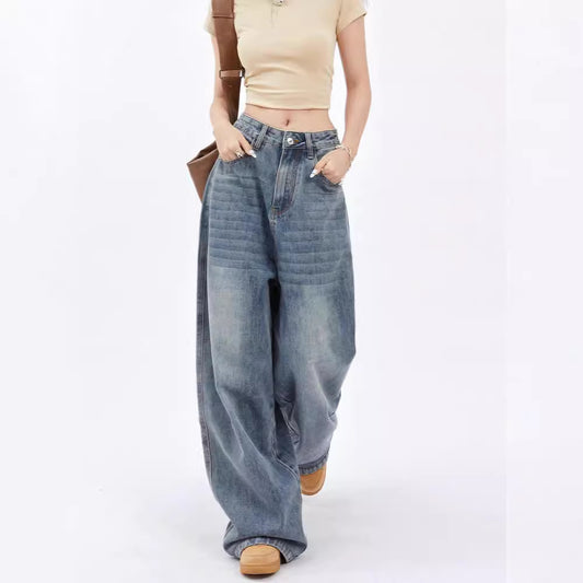 American Style Lazy Wide Leg Jeans Women's Autumn 2024 New High Waist Loose Slimming Straight Pants