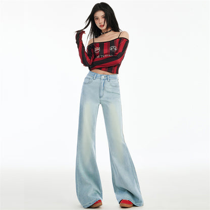 High Waist Loose Wide Leg Horn Jeans Women's 2025 Spring New Wide Leg Loose Horn Denim Pants