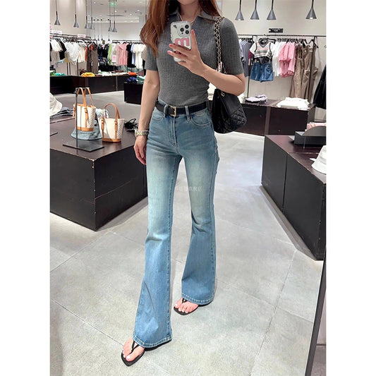 Highlight The Good Figure! Four-sided Micro-flare Jeans Women's Summer Small Slim-fit Slim-fit Pants 509