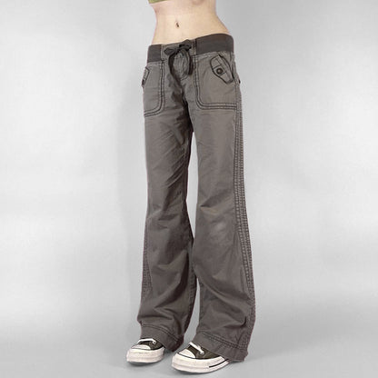 Foreign Trade American Style Retro Street Pocket Hot Girl Straight Tooling Trousers Women's Casual Outdoor Strap Low Waist Jeans
