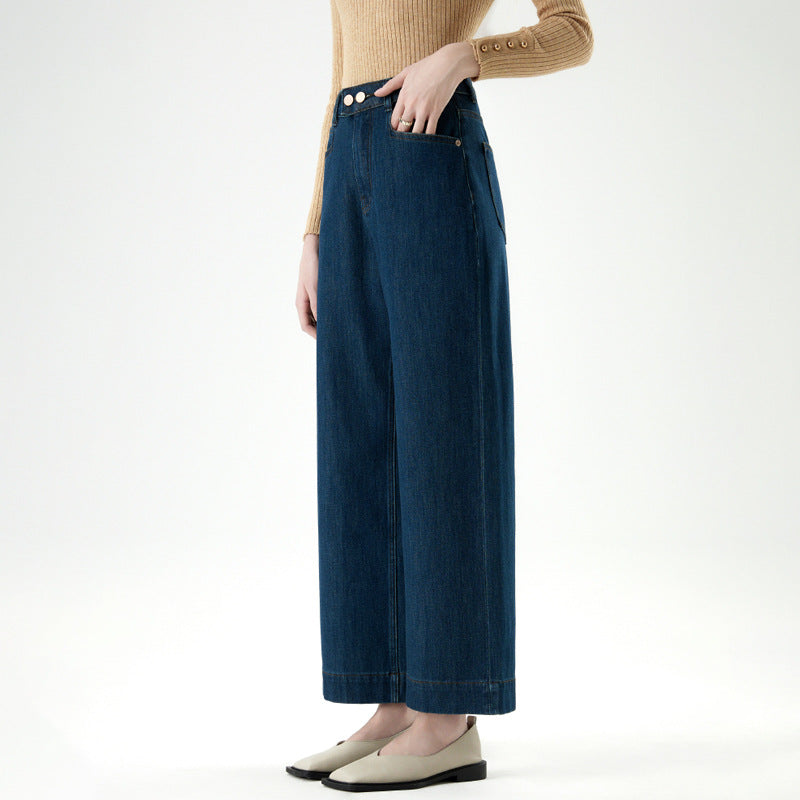 Ji Also Four-sided Two-button High-waist Wide-leg Jeans Women's 2025 Spring New Loose Straight Pants