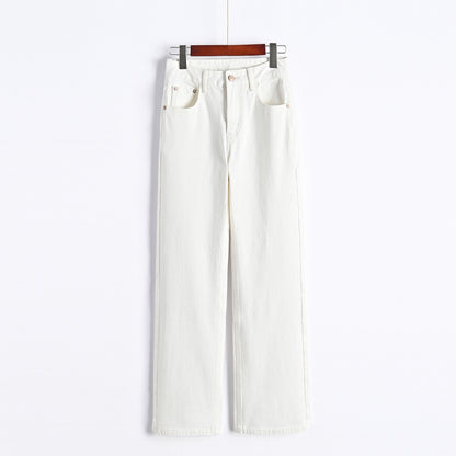 White High-Waisted Narrow Wide-Leg Jeans For Tall Women Spring New Versatile Loose Straight Pants For Small People