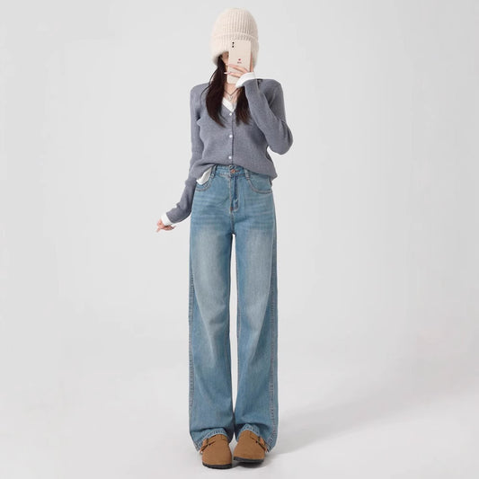 Wide-Leg Jeans For Women 2025 New Spring And Summer Small High-Waisted Loose Pear-Shaped Figure Narrow Straight Pants
