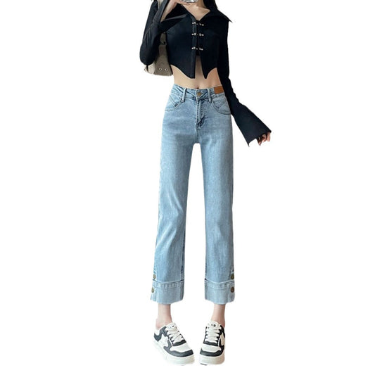Split Straight Jeans Women's Autumn 2024 New Pear-Shaped Figure Small Eight Nine Cigarette French Stick Pants
