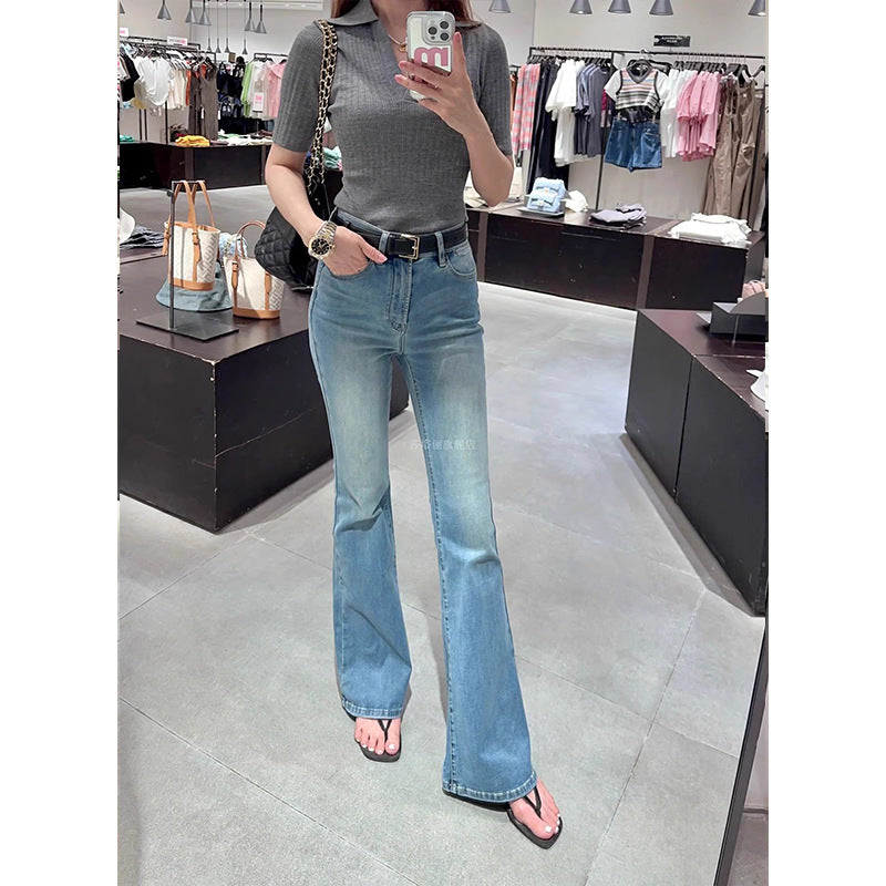 Highlight The Good Figure! Four-sided Micro-flare Jeans Women's Summer Small Slim-fit Slim-fit Pants 509