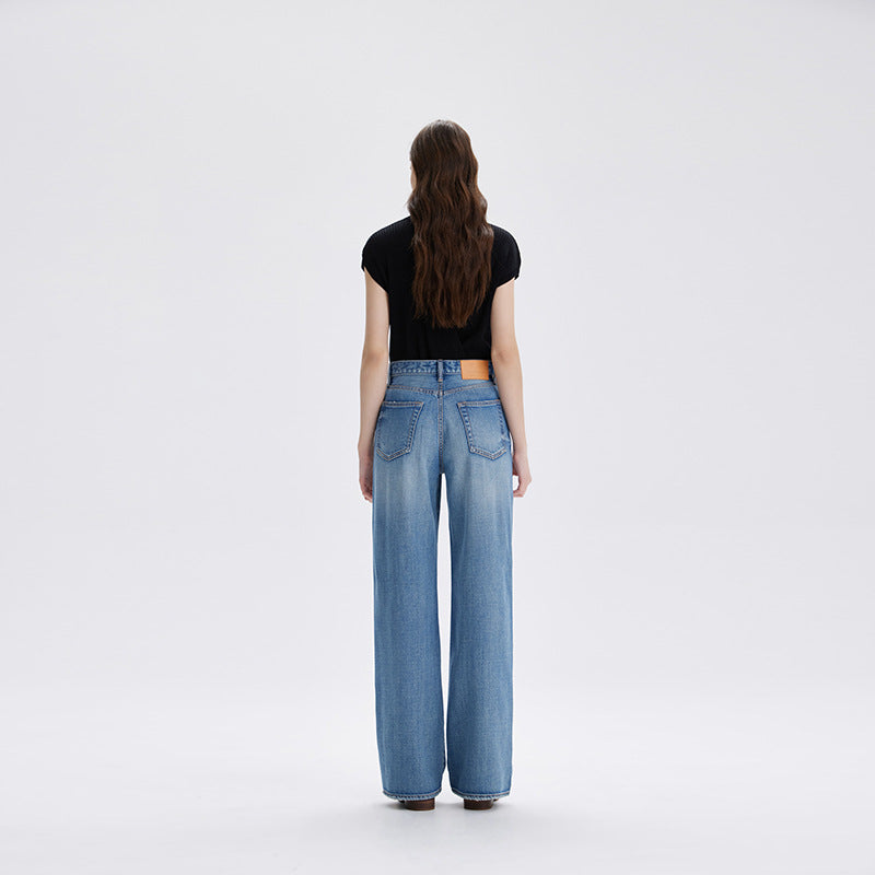 2025 New Summer Lyocell High-End Jeans Women's Non-Elastic Loose High Waist Nine-Point Straight-Leg Pants Cross-Border