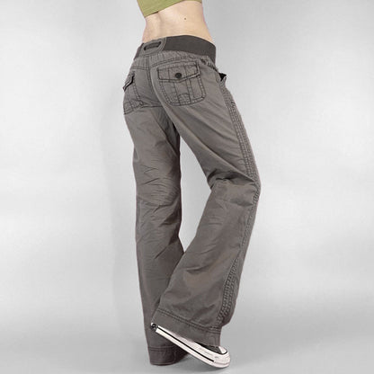 Foreign Trade American Style Retro Street Pocket Hot Girl Straight Tooling Trousers Women's Casual Outdoor Strap Low Waist Jeans