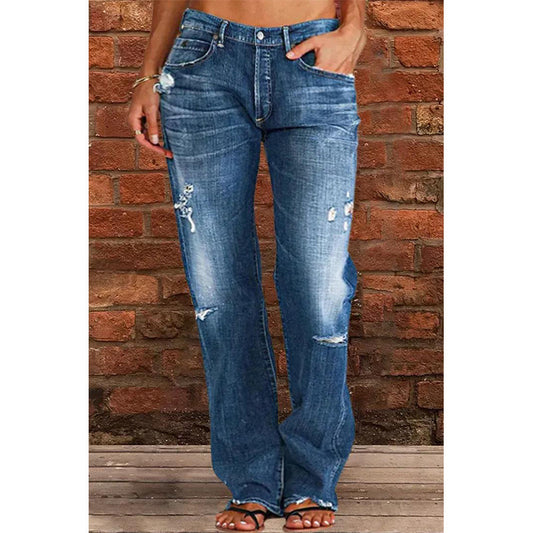 European And American Explosions Independent Station Wish Women's Jeans Slim Fit Slimming Washed Flare Pants Women's Pants NK205
