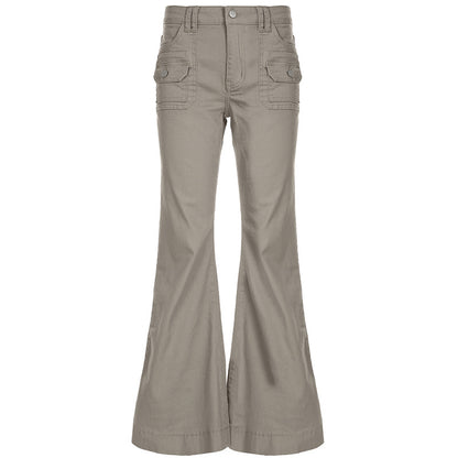 Sexy Spice Girl Low-waisted Slim-fit Slimming Pocket Flared Pants Women's Light Industrial Wear Cool Casual Jeans For Autumn 2024