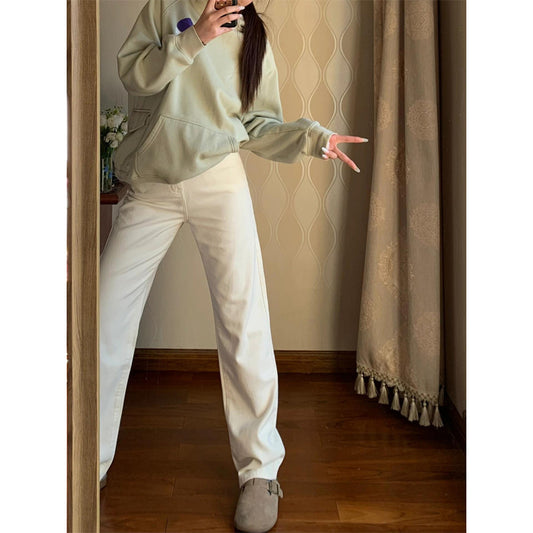 White High-Waisted Narrow Wide-Leg Jeans For Tall Women Spring New Versatile Loose Straight Pants For Small People