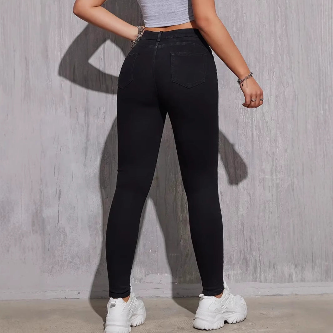 European And American Foreign Trade Amazon Explosions Jeans Women's Mid-waist High Elastic Slim Black All-match Casual Jeans