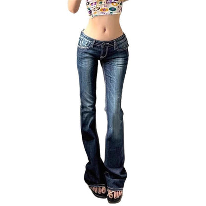 American Style Retro High Street Low Waist Micro-flared Jeans Women's Spring And Autumn 2025 New Slim-fit Stretch Trendy Mop Pants
