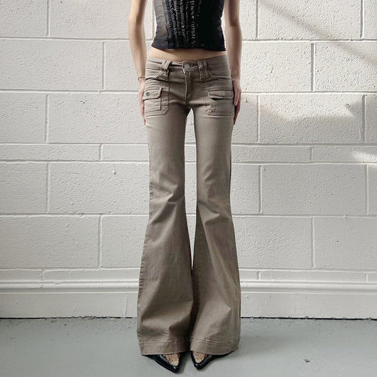 Sexy Spice Girl Low-waisted Slim-fit Slimming Pocket Flared Pants Women's Light Industrial Wear Cool Casual Jeans For Autumn 2024