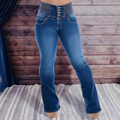 2024 European And American Cross-border TEMU New High Waist Slim-fit Slim-fit Slim-fit Stretch-row Women's Micro-Denim Trousers