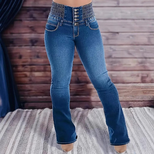 2024 European And American Cross-border TEMU New High Waist Slim-fit Slim-fit Slim-fit Stretch-row Women's Micro-Denim Trousers