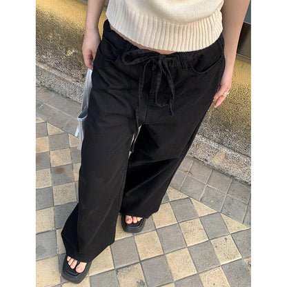 Yuyi New 2024 Spring Lazy Style Drawstring Pants Women's Loose And Easiest For Match Wide Leg Jeans Women 6033