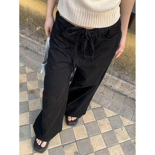 Yuyi New 2024 Spring Lazy Style Drawstring Pants Women's Loose And Easiest For Match Wide Leg Jeans Women 6033