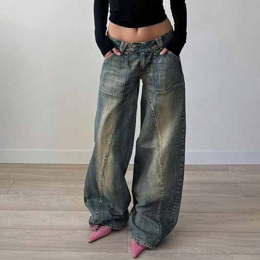 2024 Amazon Women's Clothing Base Washed Split Low Waist Loose Jeans Spice Girl Personality Slimming Casual Pants