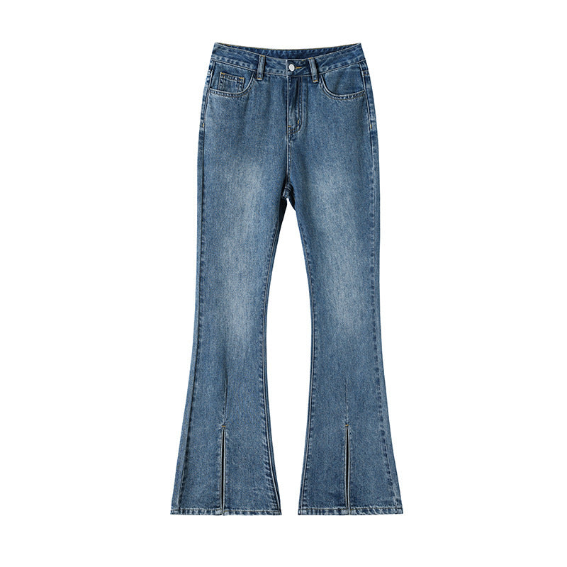 [Lightning Warehouse] Retro Micro-Flared Design Niche Slimming Look Jeans Women's Slim Stretch Nine-Point Pants Ins Trendy People