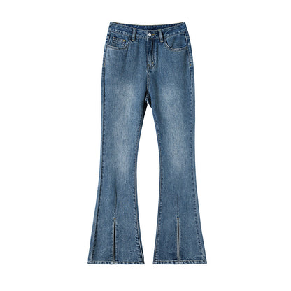 [Lightning Warehouse] Retro Micro-Flared Design Niche Slimming Look Jeans Women's Slim Stretch Nine-Point Pants Ins Trendy People