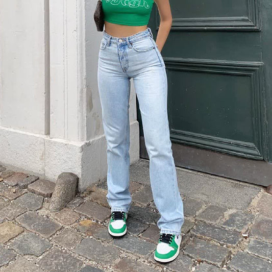 2025 Amazon New Women's High-Waisted Designer Jeans European And American Cross-Border Trade Straight-Leg Pants