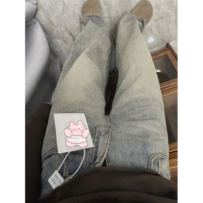 Small Tall Distressed Cement Frayed Straight Jeans For Women 2024 Spring And Summer New Draping Pants